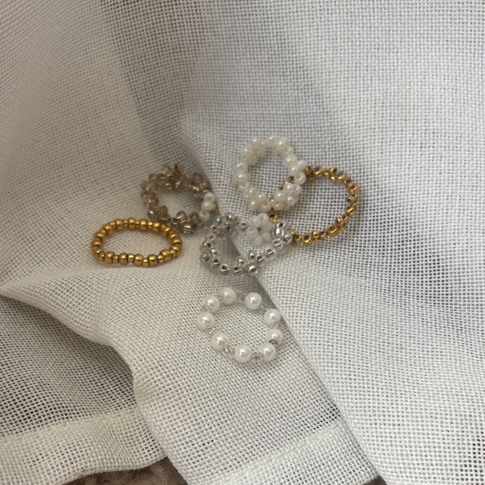 Elegant Gold and Silver Beaded Rings Set